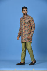 Designer Green Cotton Blend Short Kurta With Pant