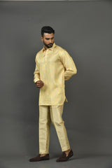 Designer Yellow Satin Short Kurta