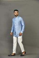 Designer Kurta Jacket Set In Blue