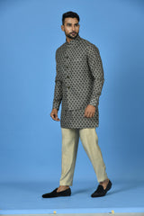 Designer Blue Silk Kurta Jacket Set