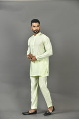 Designer Green Cotton Blend Short Kurta With Pant