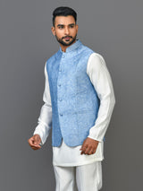 Designer Kurta Jacket Set In Blue