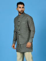 Designer Green Silk Kurta Jacket Set