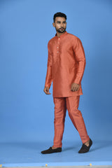 Designer Peach Silk Short Kurta