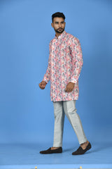 Designer Pink Silk Short Kurta