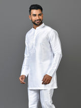 Designer White Silk Short Kurta