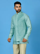 Designer Sea Green Silk Kurta Jacket Set