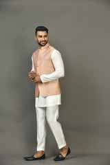 Designer Kurta Jacket Set In Peach