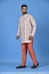 Designer White Cotton Blend Short Kurta