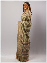 Green Color Tassar Saree With Blouse Piece.