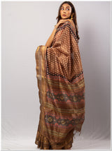 Brown Color  Tassar Saree With Blouse Piece