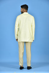 Designer Yellow Silk Short Kurta With Pant