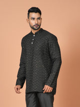 Designer Black Cotton Blend Short Kurta