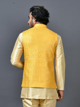 Designer Yellow Silk Kurta Jacket Set