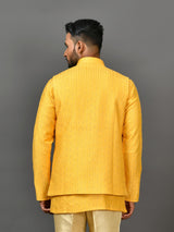 Designer Yellow Silk Kurta Jacket Set