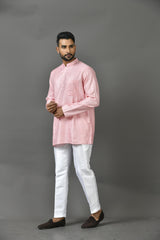 Designer Pink Silk Short Kurta