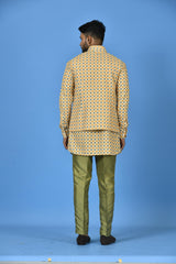 Designer Yellow Cotton Blend Kurta Jacket Set