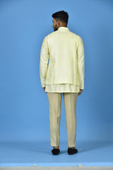 Designer Yellow Silk Kurta Jacket Set