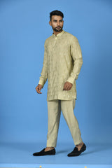 Designer Kurta Jacket Set In Beige