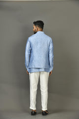 Designer Kurta Jacket Set In Blue