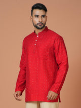 Designer Red Cotton Blend Short Kurta