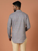 Designer Grey Silk Short Kurta
