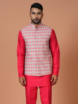 Kurta Jacket Set in Red Color