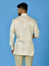 Designer Cream Silk Short Kurta With Pant
