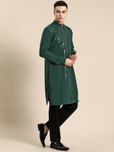 Striped Green Rayon Kurta Set