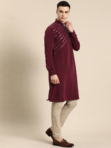 Maroon Viscose Rayon Kurta Set
