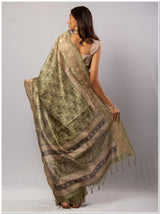 Green Color Tassar Saree With Blouse Piece.