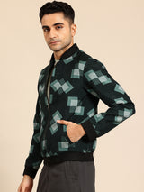 Geometric Grid Bomber Jacket