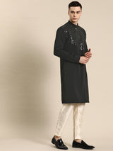 Natural Black Striped Rayon Kurta Set