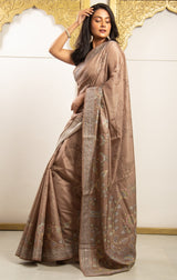 Brown Color Tassar Saree With  Blouse Piece.