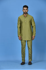 Designer Green Silk Short Kurta
