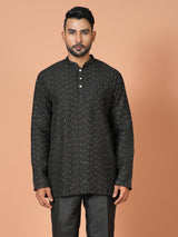Designer Black Cotton Blend Short Kurta