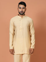 Designer Beige Cotton Blend Short Kurta