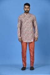 Designer White Silk Short Kurta