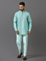 Designer Blue Cotton Blend Short Kurta