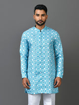 Designer Blue Silk Short Kurta