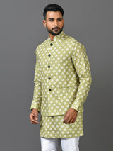 Designer Kurta Jacket Set In Green