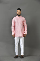 Designer Pink Silk Short Kurta