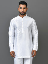 Designer White Silk Short Kurta