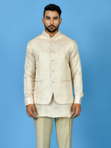 Designer Cream Silk Kurta Jacket Set