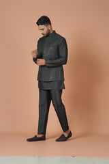 Kurta Jacket Set in Black Colour