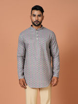 Designer Grey Silk Short Kurta