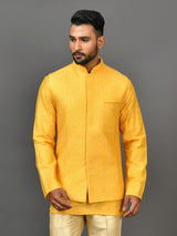Designer Yellow Silk Kurta Jacket Set