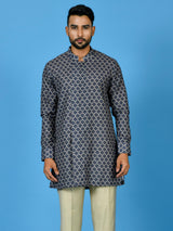 Designer Blue Silk Short Kurta With Pant