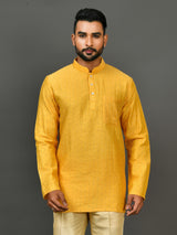 Designer Yellow Silk Short Kurta With Panta