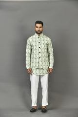 Designer Kurta Jacket Set In Green